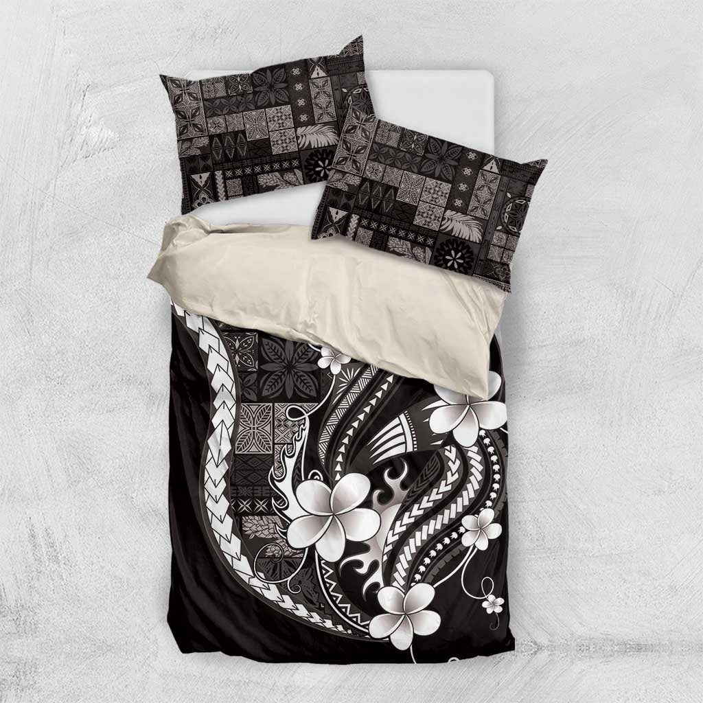 Samoa Siapo Tribal Pattern Bedding Set Black Polynesian Plumeria Tapa Motif LT9 US Twin 172cm x 218cm Black - Polynesian Pride