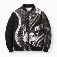 Samoa Siapo Tribal Pattern Bomber Puffer Jacket Black Polynesian Plumeria Tapa Motif LT9 Unisex Black - Polynesian Pride
