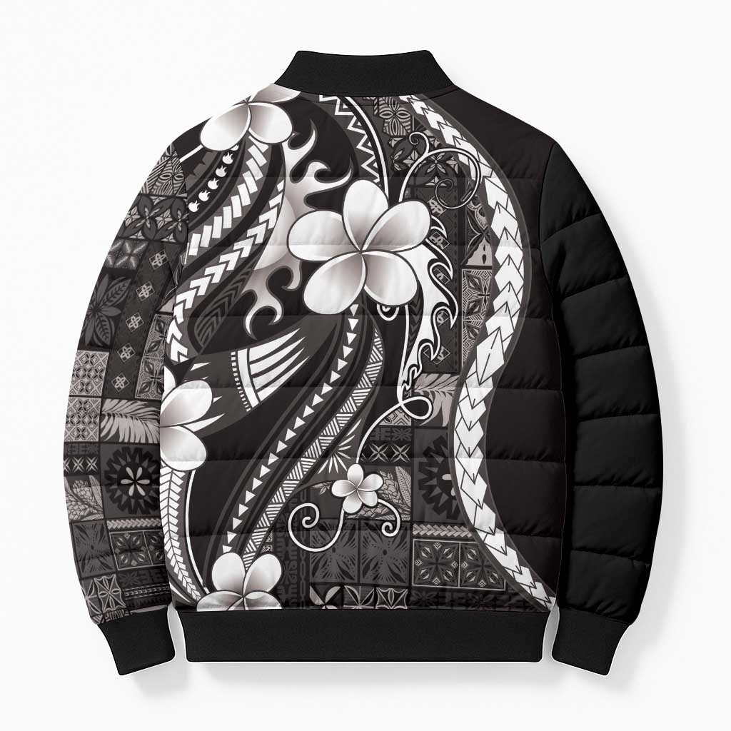 Samoa Siapo Tribal Pattern Bomber Puffer Jacket Black Polynesian Plumeria Tapa Motif LT9 - Polynesian Pride