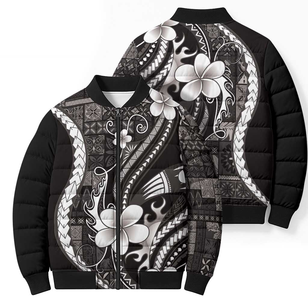 Samoa Siapo Tribal Pattern Bomber Puffer Jacket Black Polynesian Plumeria Tapa Motif LT9 - Polynesian Pride