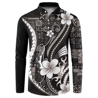Samoa Siapo Tribal Pattern Button Sweatshirt Black Polynesian Plumeria Tapa Motif