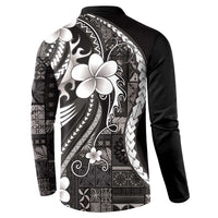 Samoa Siapo Tribal Pattern Button Sweatshirt Black Polynesian Plumeria Tapa Motif