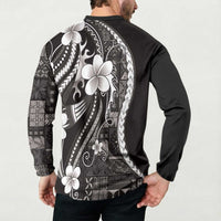 Samoa Siapo Tribal Pattern Button Sweatshirt Black Polynesian Plumeria Tapa Motif