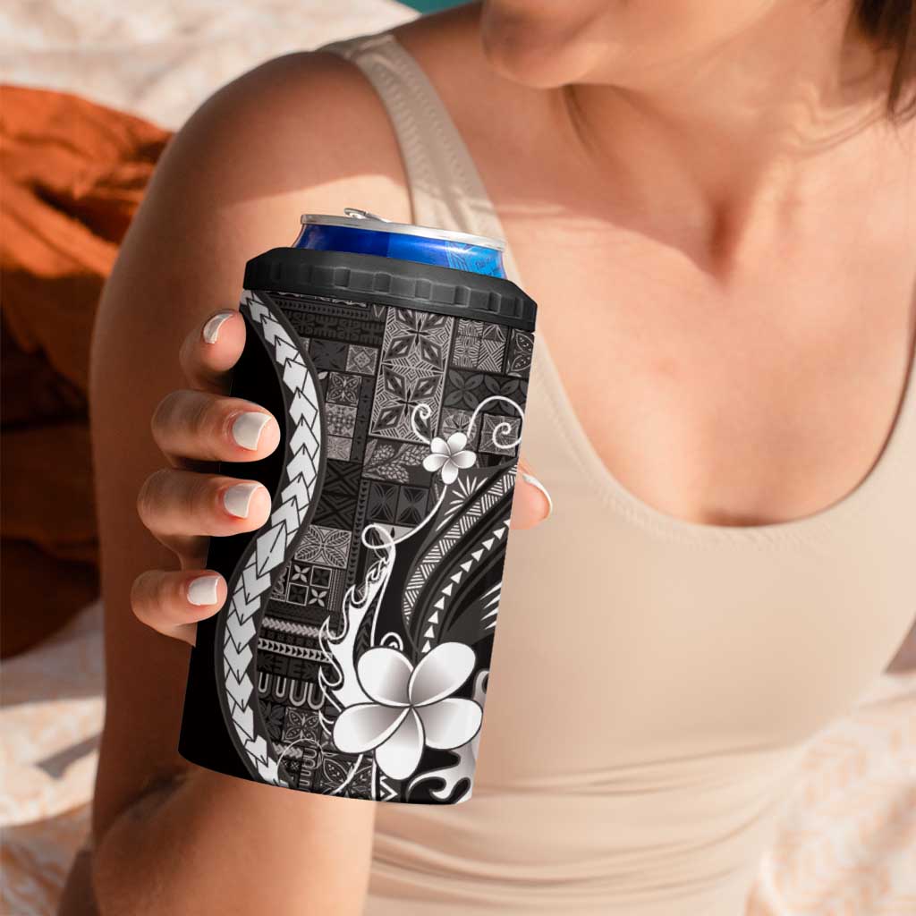 Samoa Siapo Tribal Pattern 4 in 1 Can Cooler Tumbler Black Polynesian Plumeria Tapa Motif LT9 - Polynesian Pride