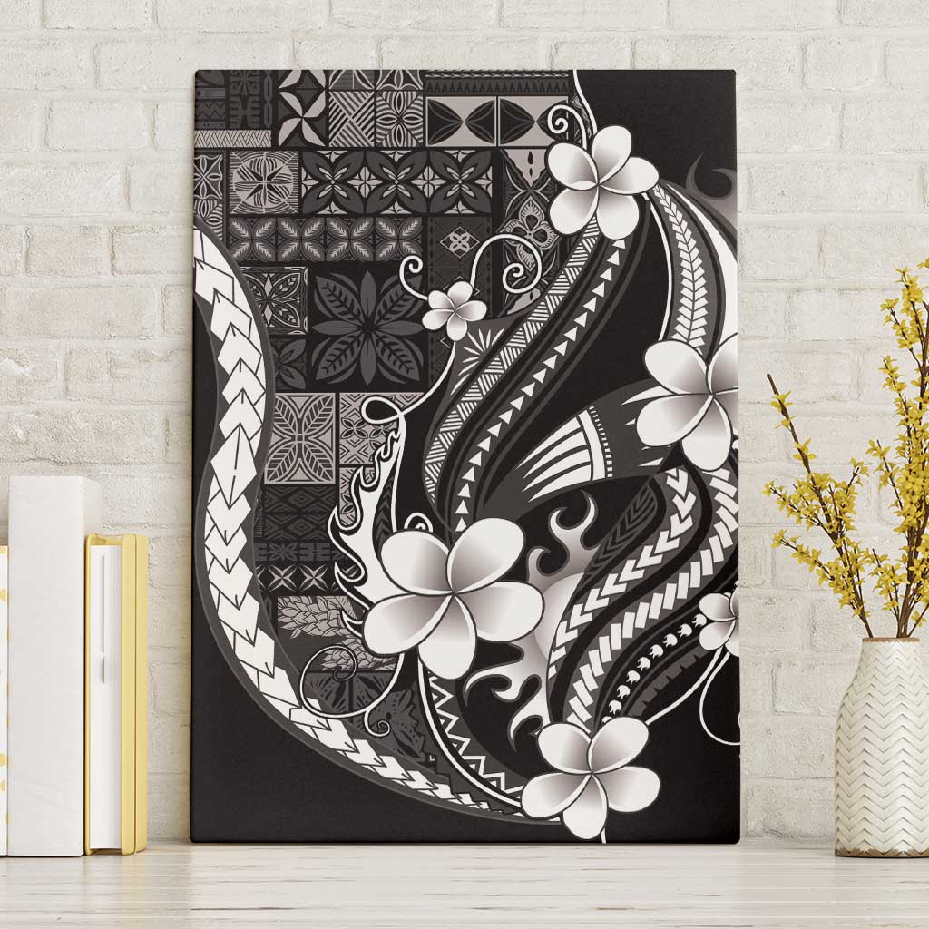 Samoa Siapo Tribal Pattern Canvas Wall Art Black Polynesian Plumeria Tapa Motif