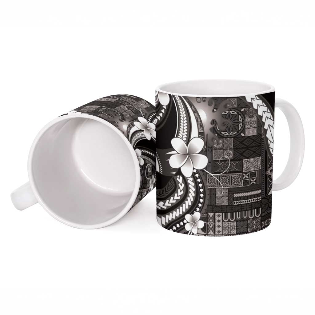 Samoa Siapo Tribal Pattern Ceramic Mug Black Polynesian Plumeria Tapa Motif