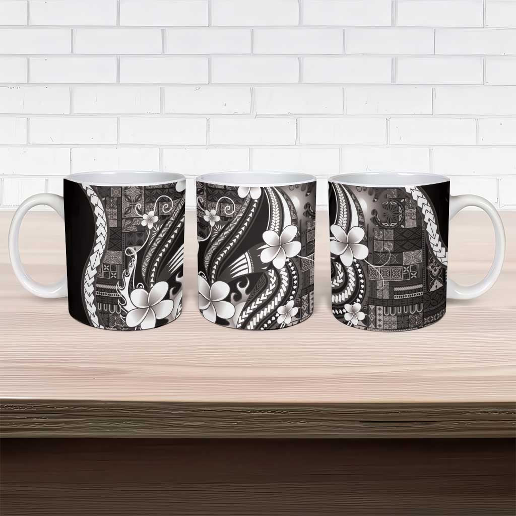 Samoa Siapo Tribal Pattern Ceramic Mug Black Polynesian Plumeria Tapa Motif