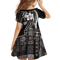 Samoa Siapo Tribal Pattern Family Matching Off Shoulder Maxi Dress and Hawaiian Shirt Black Polynesian Plumeria Tapa Motif