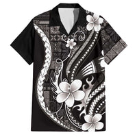 Samoa Siapo Tribal Pattern Family Matching Off Shoulder Maxi Dress and Hawaiian Shirt Black Polynesian Plumeria Tapa Motif