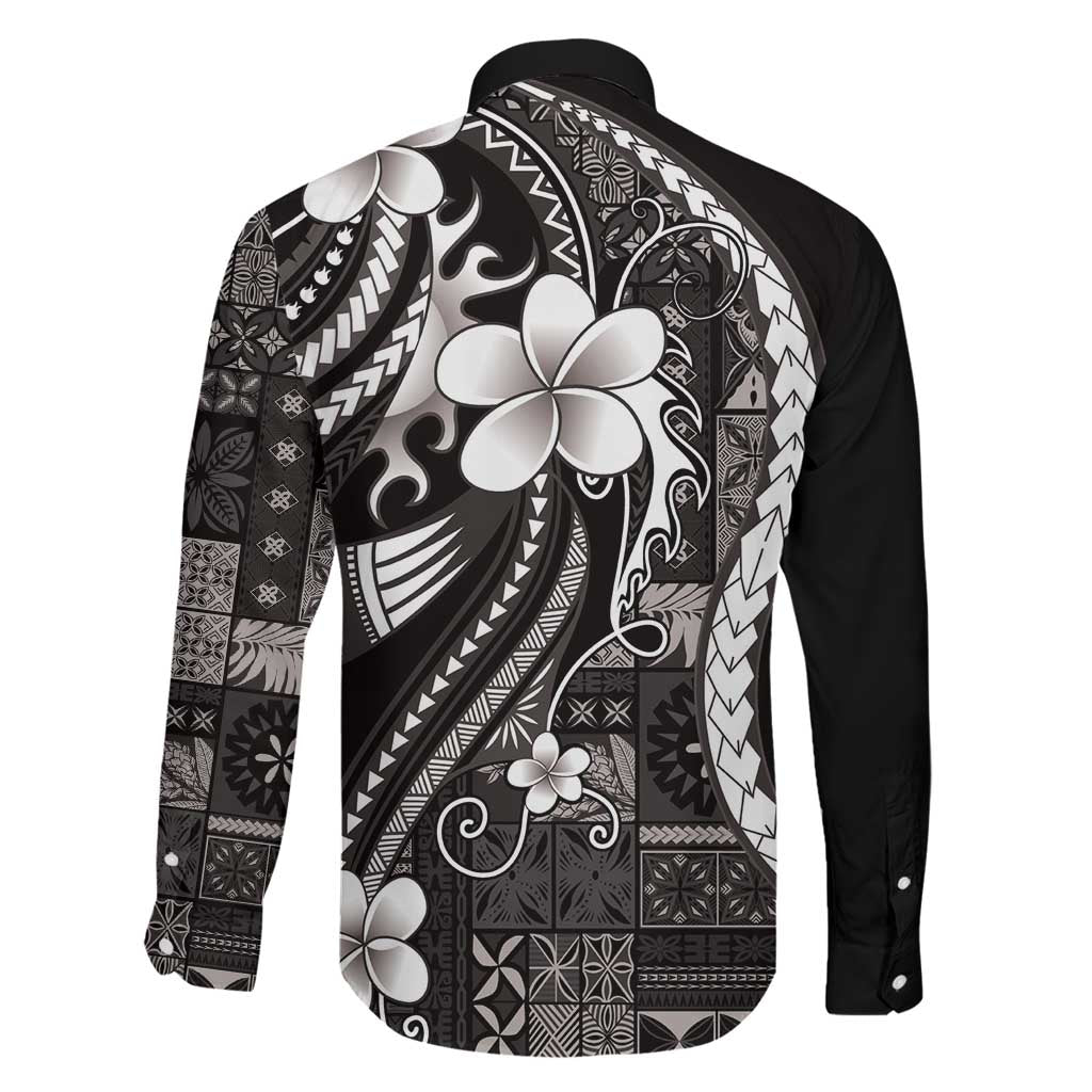 Samoa Siapo Tribal Pattern Family Matching Off Shoulder Maxi Dress and Hawaiian Shirt Black Polynesian Plumeria Tapa Motif