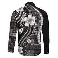 Samoa Siapo Tribal Pattern Family Matching Off Shoulder Maxi Dress and Hawaiian Shirt Black Polynesian Plumeria Tapa Motif