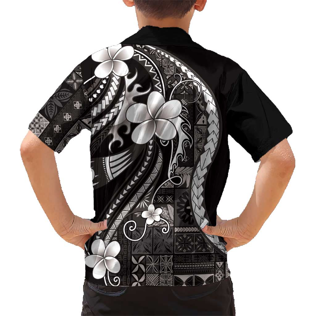 Samoa Siapo Tribal Pattern Family Matching Summer Maxi Dress and Hawaiian Shirt Black Polynesian Plumeria Tapa Motif