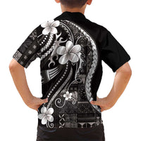Samoa Siapo Tribal Pattern Family Matching Summer Maxi Dress and Hawaiian Shirt Black Polynesian Plumeria Tapa Motif