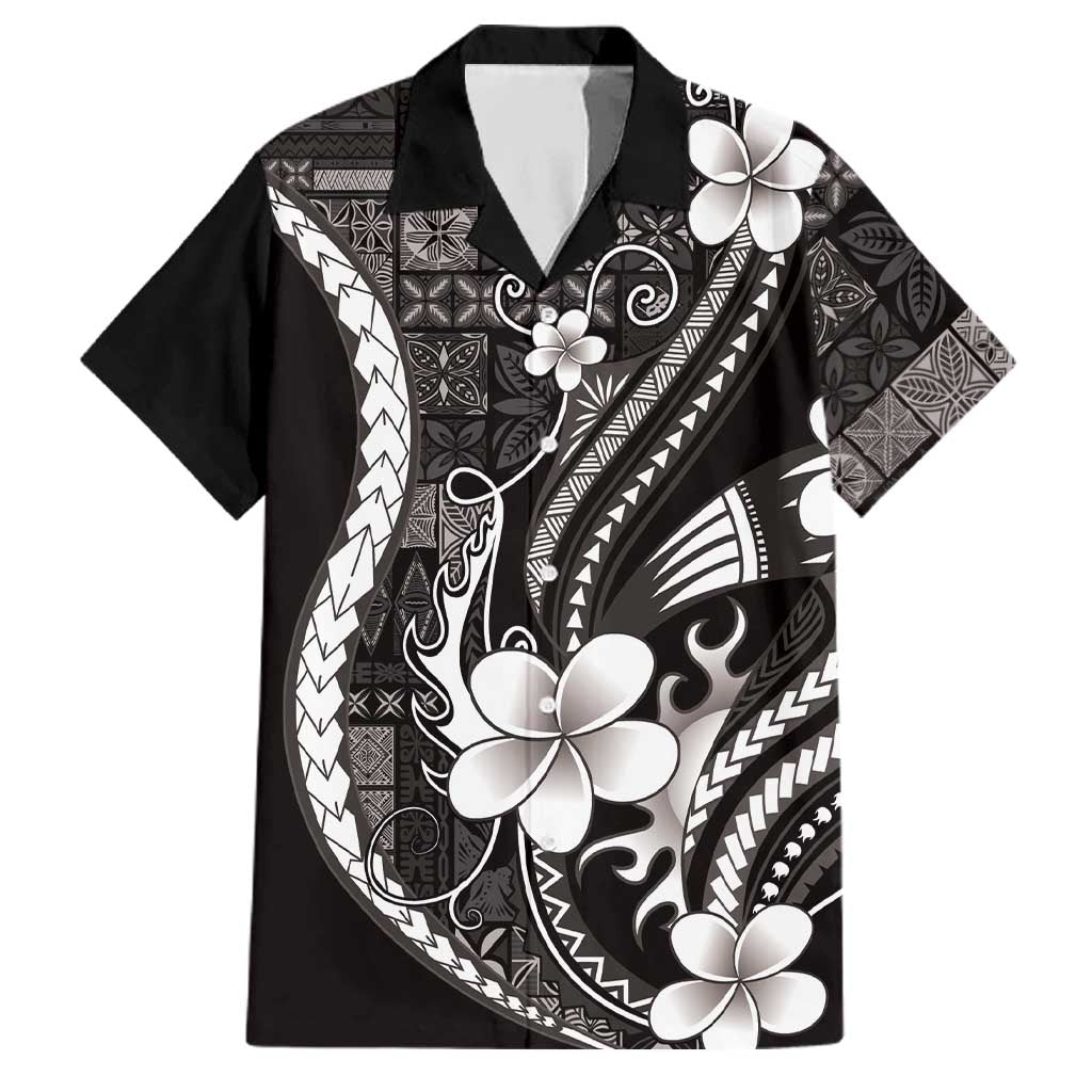 Samoa Siapo Tribal Pattern Family Matching Summer Maxi Dress and Hawaiian Shirt Black Polynesian Plumeria Tapa Motif