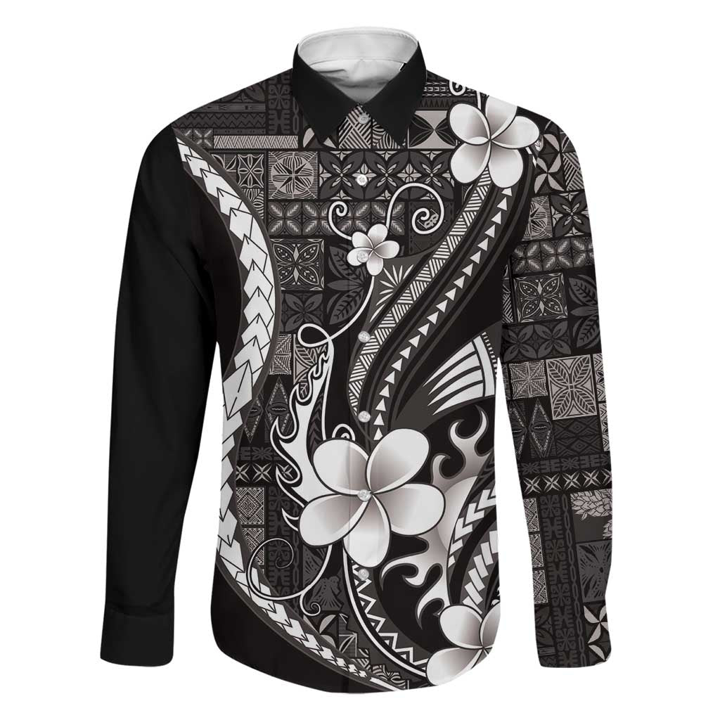 Samoa Siapo Tribal Pattern Family Matching Summer Maxi Dress and Hawaiian Shirt Black Polynesian Plumeria Tapa Motif