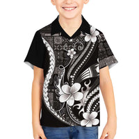 Samoa Siapo Tribal Pattern Family Matching Summer Maxi Dress and Hawaiian Shirt Black Polynesian Plumeria Tapa Motif