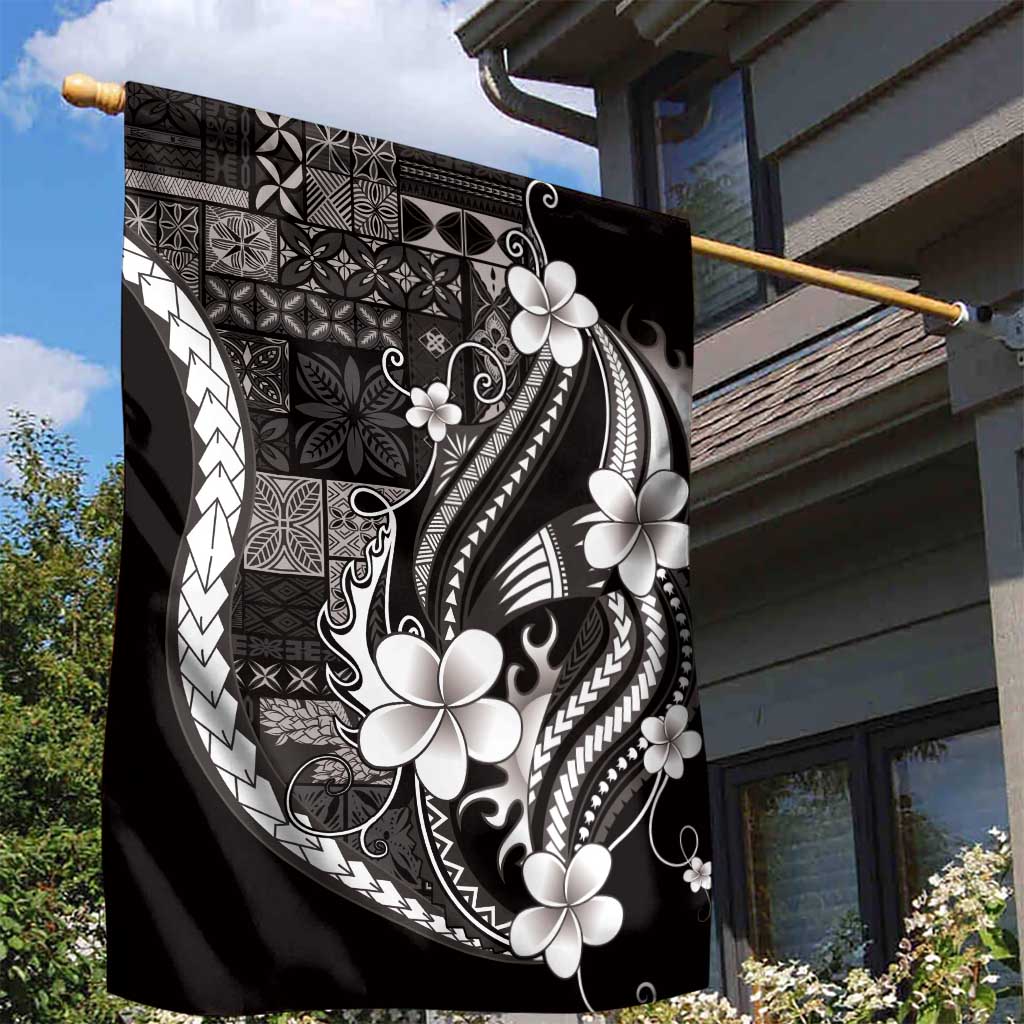 Samoa Siapo Tribal Pattern Garden Flag Black Polynesian Plumeria Tapa Motif