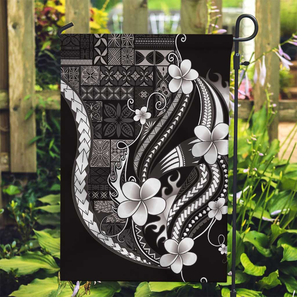 Samoa Siapo Tribal Pattern Garden Flag Black Polynesian Plumeria Tapa Motif