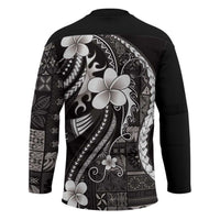 Samoa Siapo Tribal Pattern Hockey Jersey Black Polynesian Plumeria Tapa Motif