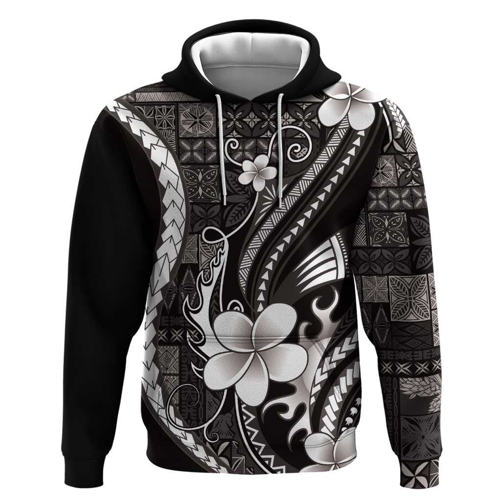 Samoa Siapo Tribal Pattern Hoodie Black Polynesian Plumeria Tapa Motif LT9 Pullover Hoodie Black - Polynesian Pride