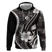 Samoa Siapo Tribal Pattern Hoodie Black Polynesian Plumeria Tapa Motif LT9 Pullover Hoodie Black - Polynesian Pride