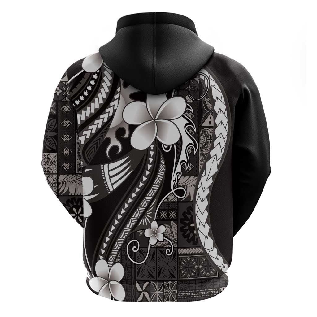Samoa Siapo Tribal Pattern Hoodie Black Polynesian Plumeria Tapa Motif LT9 - Polynesian Pride