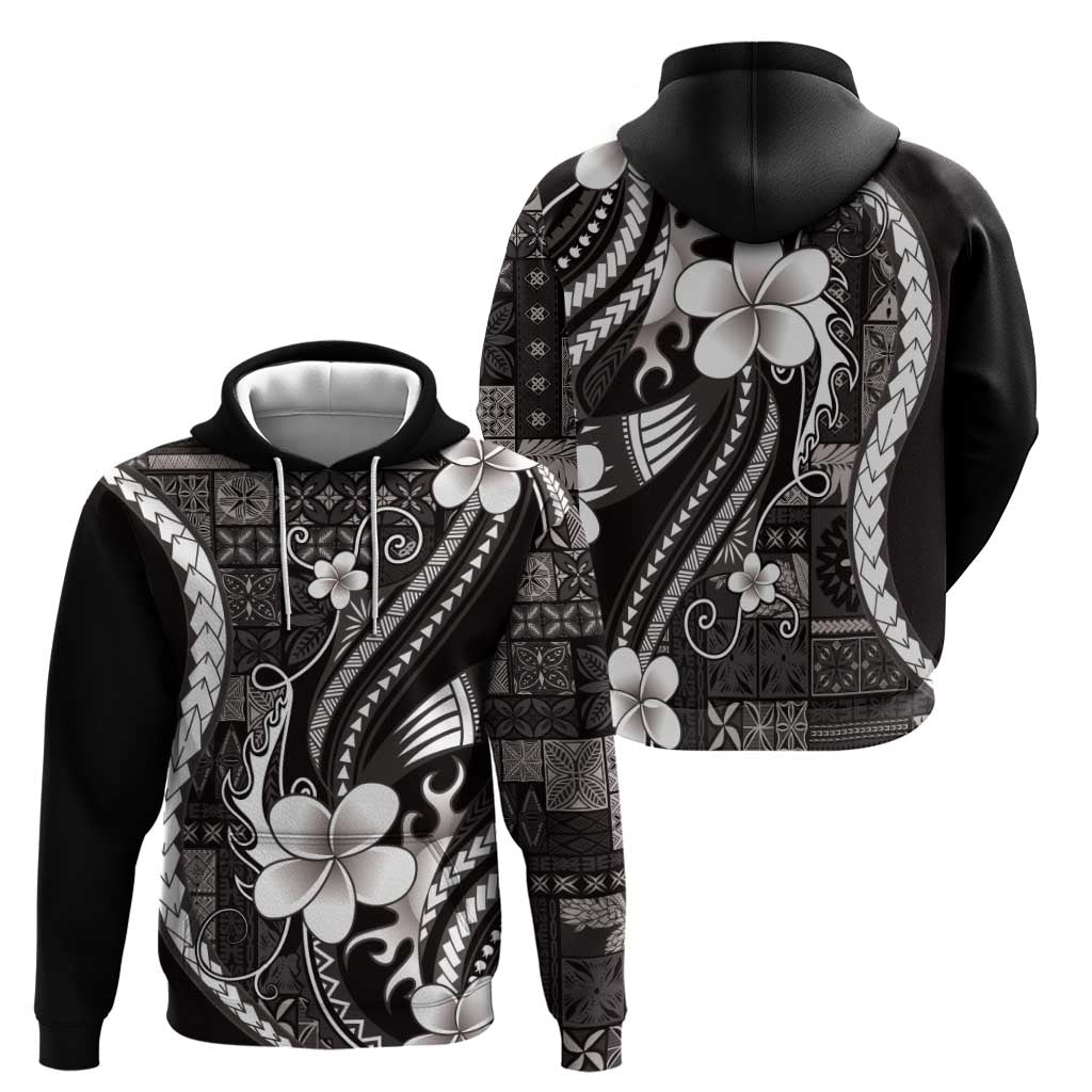 Samoa Siapo Tribal Pattern Hoodie Black Polynesian Plumeria Tapa Motif LT9 - Polynesian Pride