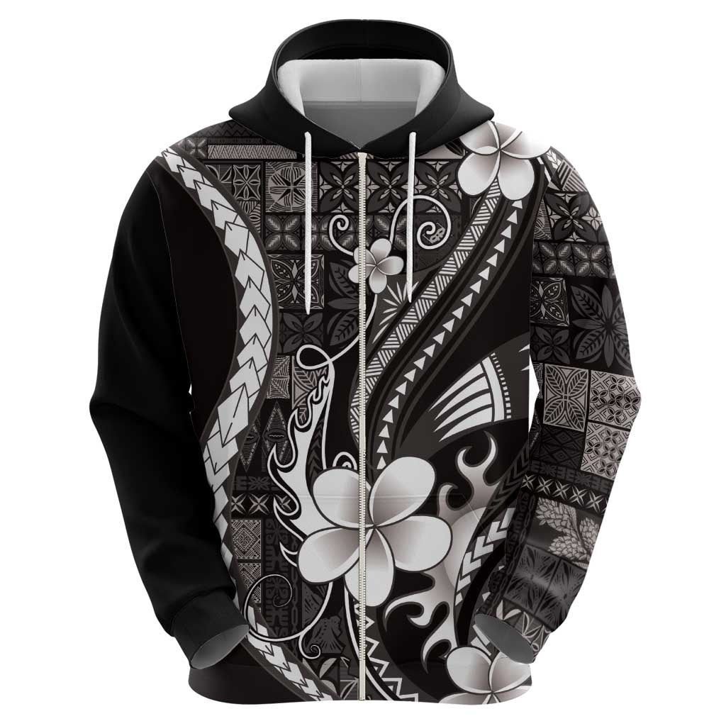 Samoa Siapo Tribal Pattern Hoodie Black Polynesian Plumeria Tapa Motif LT9 - Polynesian Pride