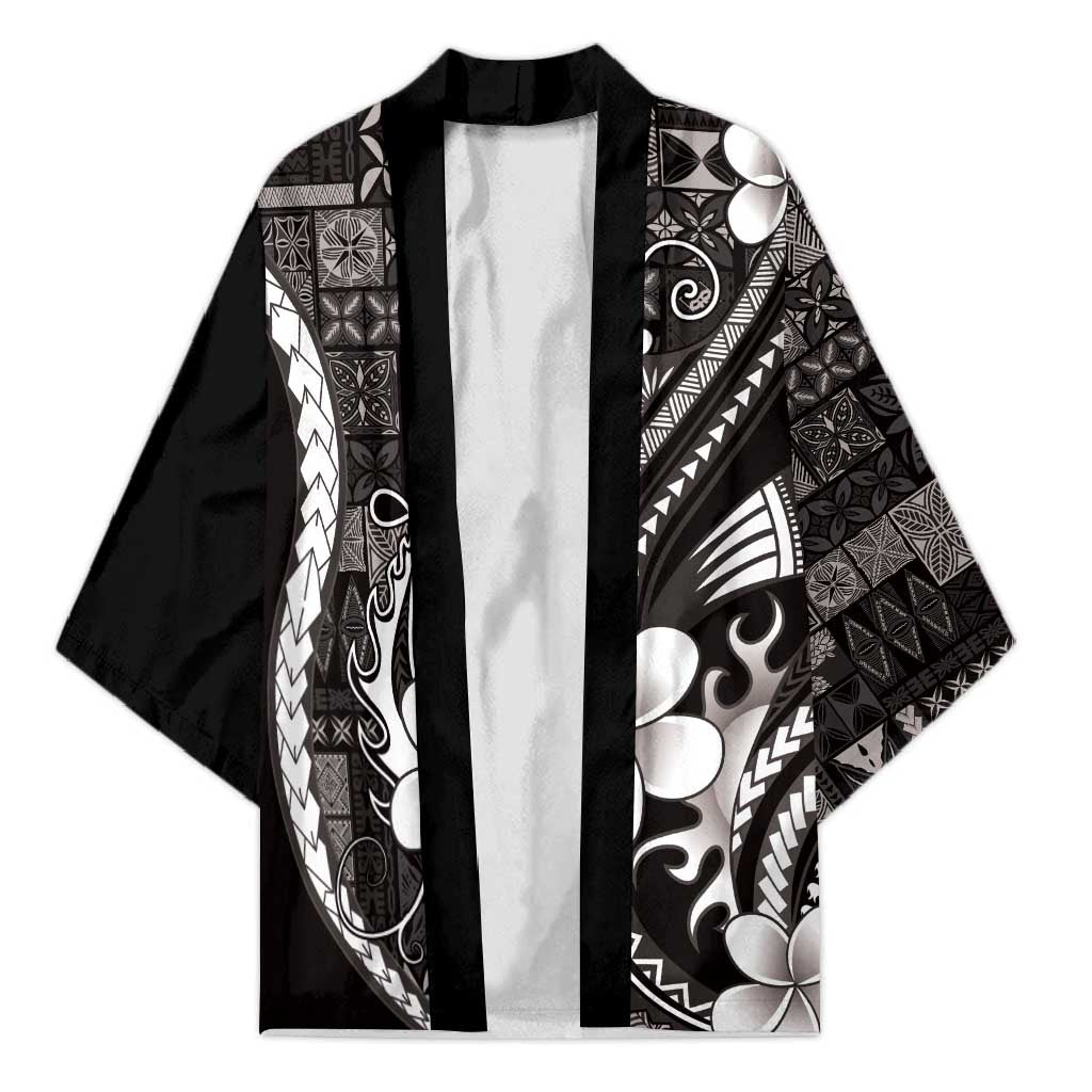 Samoa Siapo Tribal Pattern Kimono Black Polynesian Plumeria Tapa Motif LT9 Unisex Black - Polynesian Pride
