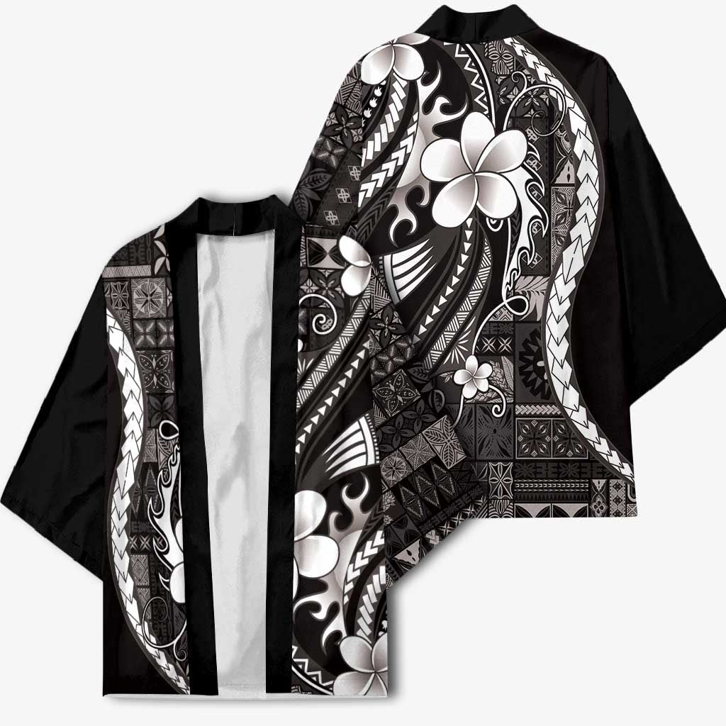 Samoa Siapo Tribal Pattern Kimono Black Polynesian Plumeria Tapa Motif LT9 - Polynesian Pride