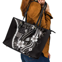 Samoa Siapo Tribal Pattern Leather Tote Bag Black Polynesian Plumeria Tapa Motif