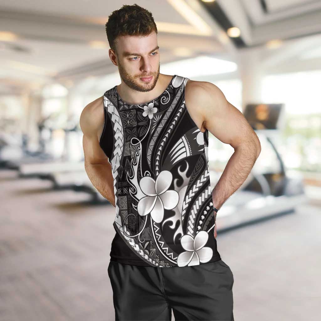 Samoa Siapo Tribal Pattern Men Tank Top Black Polynesian Plumeria Tapa Motif