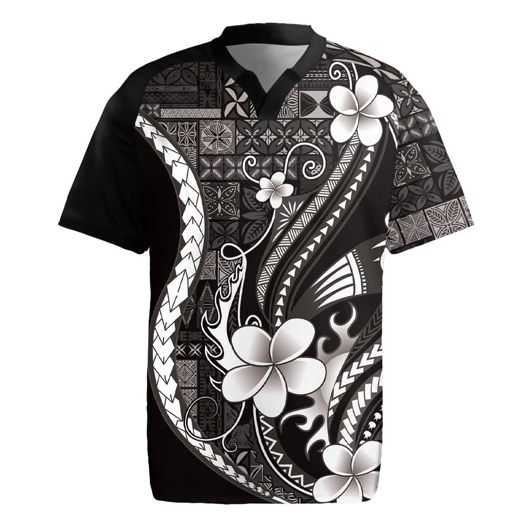 Samoa Siapo Tribal Pattern Rugby Jersey Black Polynesian Plumeria Tapa Motif LT9 Black - Polynesian Pride