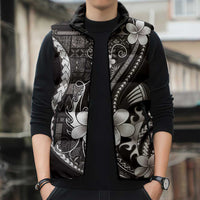 Samoa Siapo Tribal Pattern Sleeveless Puffer Jacket Black Polynesian Plumeria Tapa Motif LT9 - Polynesian Pride