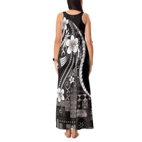 Samoa Siapo Tribal Pattern Tank Maxi Dress Black Polynesian Plumeria Tapa Motif