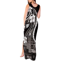 Samoa Siapo Tribal Pattern Tank Maxi Dress Black Polynesian Plumeria Tapa Motif