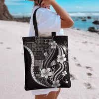 Samoa Siapo Tribal Pattern Tote Bag Black Polynesian Plumeria Tapa Motif LT9 - Polynesian Pride