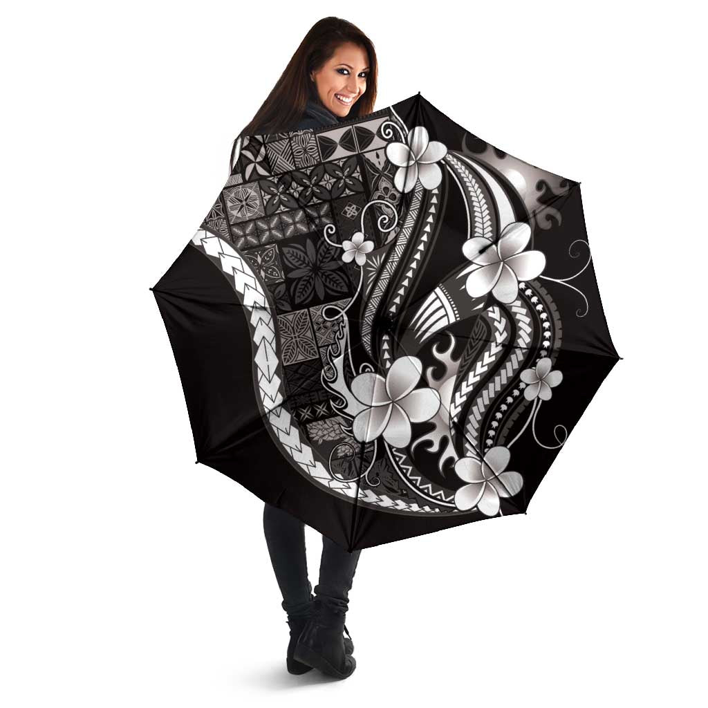 Samoa Siapo Tribal Pattern Umbrella Black Polynesian Plumeria Tapa Motif