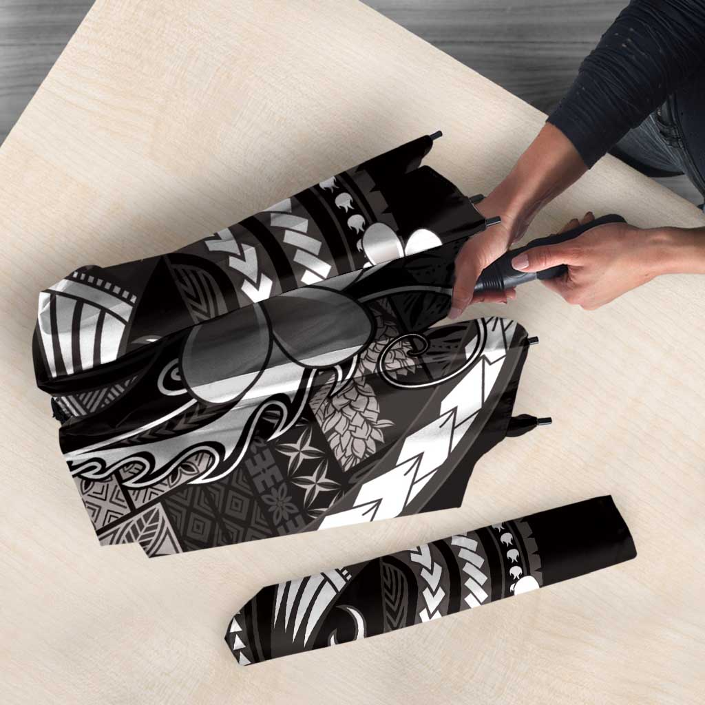 Samoa Siapo Tribal Pattern Umbrella Black Polynesian Plumeria Tapa Motif