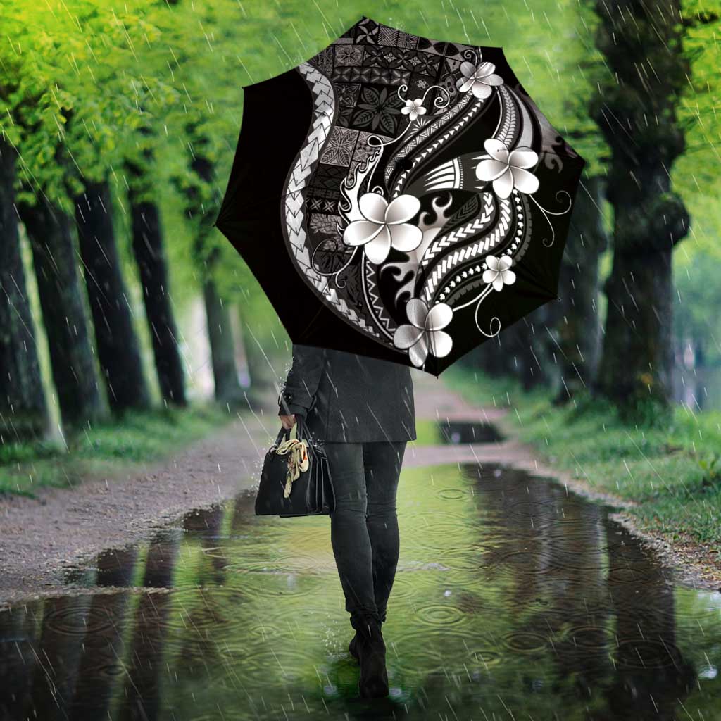 Samoa Siapo Tribal Pattern Umbrella Black Polynesian Plumeria Tapa Motif