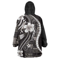 Samoa Siapo Tribal Pattern Wearable Blanket Hoodie Black Polynesian Plumeria Tapa Motif LT9 - Polynesian Pride