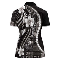 Samoa Siapo Tribal Pattern Women Polo Shirt Black Polynesian Plumeria Tapa Motif