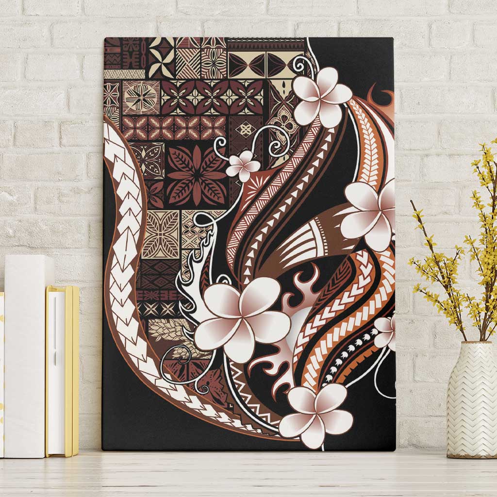 Samoa Siapo Tribal Pattern Canvas Wall Art Brown Polynesian Plumeria Tapa Motif