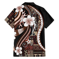 Samoa Siapo Tribal Pattern Family Matching Long Sleeve Bodycon Dress and Hawaiian Shirt Brown Polynesian Plumeria Tapa Motif LT9 - Polynesian Pride