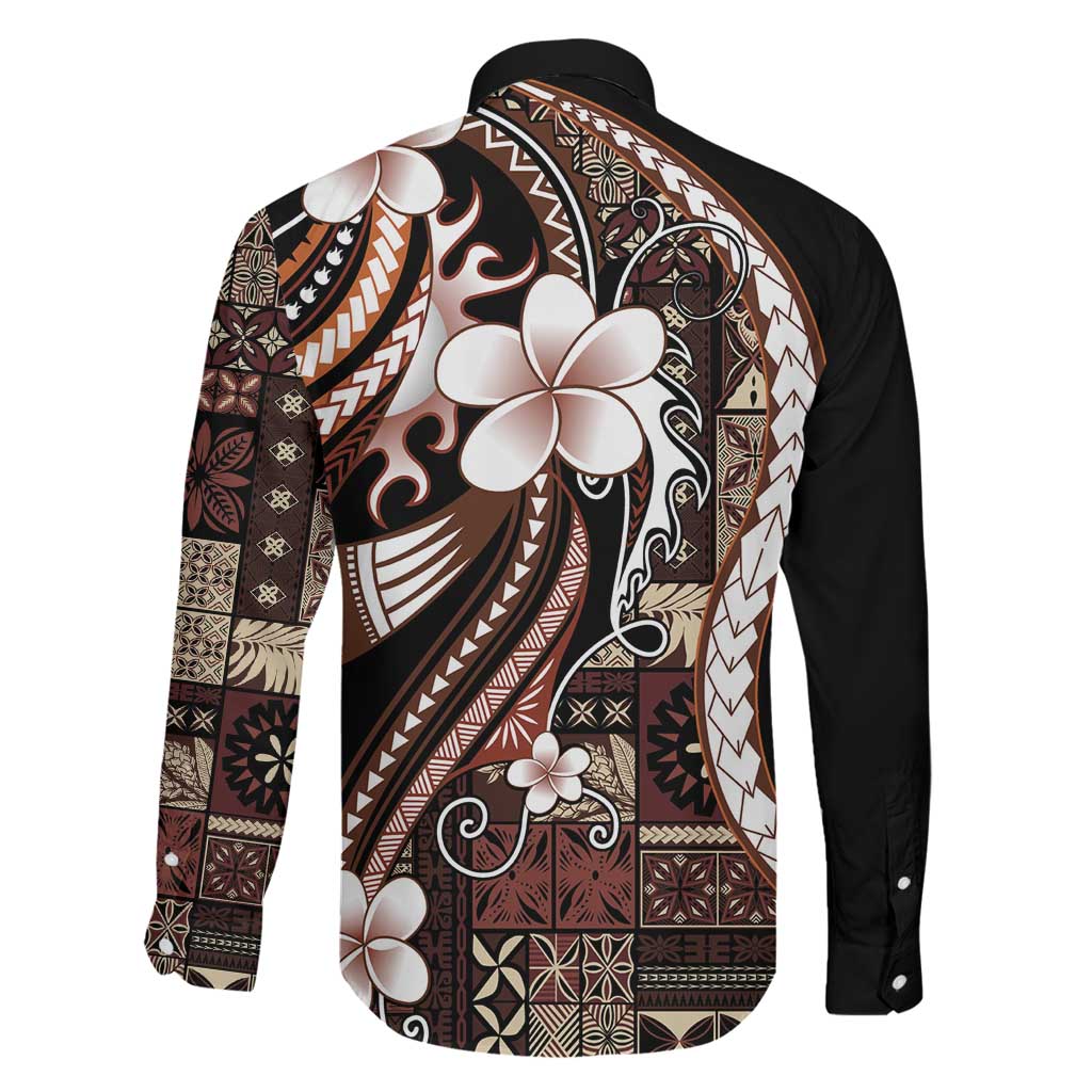 Samoa Siapo Tribal Pattern Family Matching Mermaid Dress and Hawaiian Shirt Brown Polynesian Plumeria Tapa Motif LT9 - Polynesian Pride