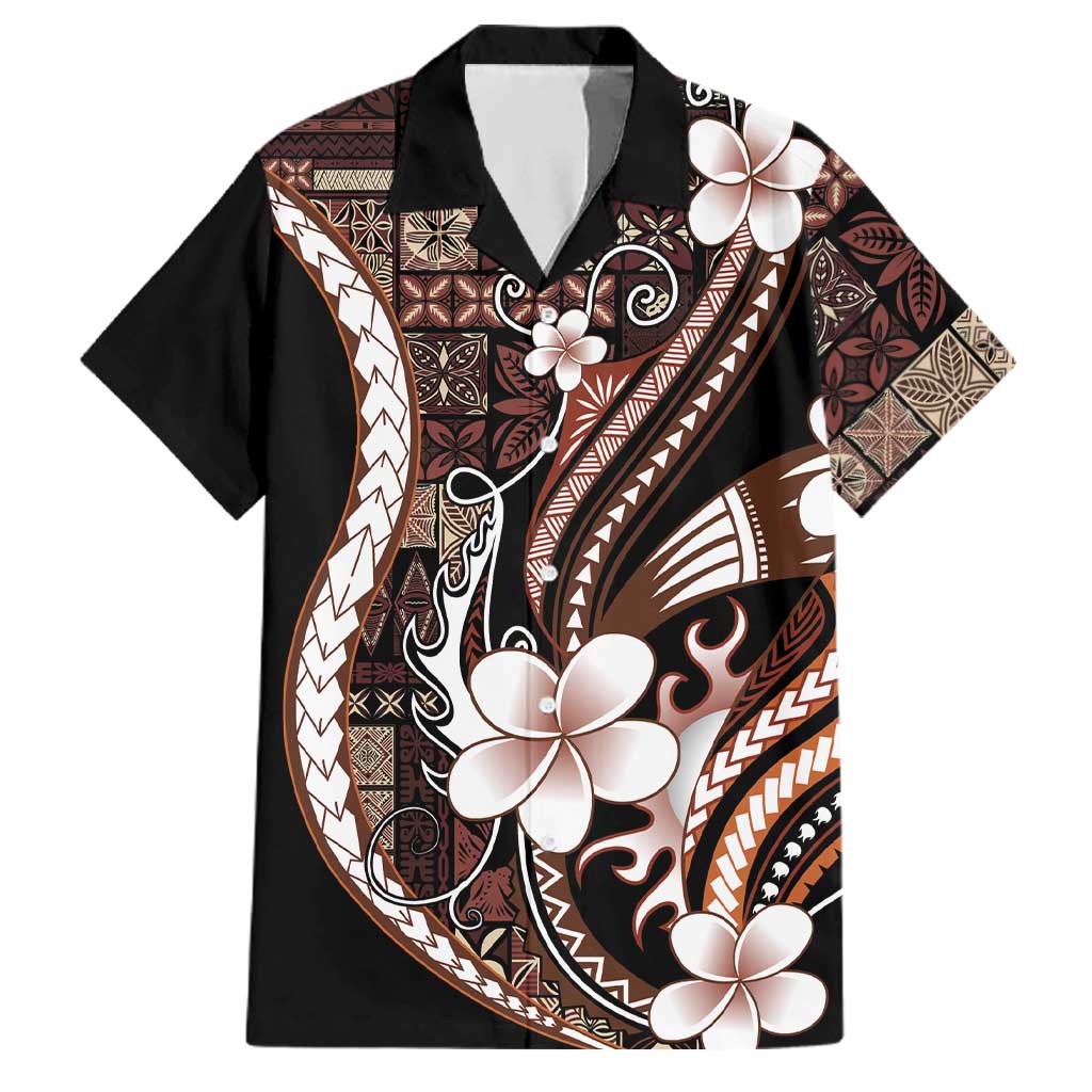 Samoa Siapo Tribal Pattern Family Matching Off Shoulder Maxi Dress and Hawaiian Shirt Brown Polynesian Plumeria Tapa Motif LT9 Dad's Shirt - Short Sleeve Brown - Polynesian Pride