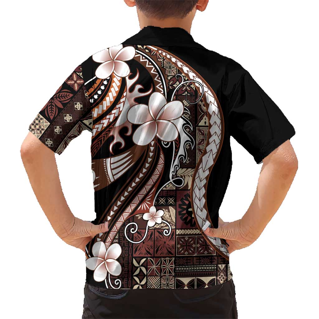 Samoa Siapo Tribal Pattern Family Matching Off Shoulder Short Dress and Hawaiian Shirt Brown Polynesian Plumeria Tapa Motif LT9 - Polynesian Pride