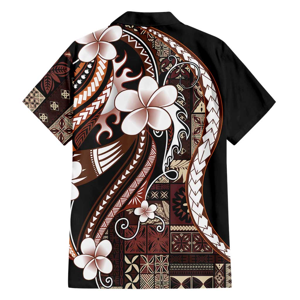 Samoa Siapo Tribal Pattern Family Matching Off Shoulder Short Dress and Hawaiian Shirt Brown Polynesian Plumeria Tapa Motif LT9 - Polynesian Pride