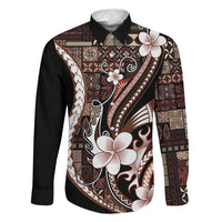 Samoa Siapo Tribal Pattern Family Matching Tank Maxi Dress and Hawaiian Shirt Brown Polynesian Plumeria Tapa Motif LT9 Dad's Shirt - Long Sleeve Brown - Polynesian Pride