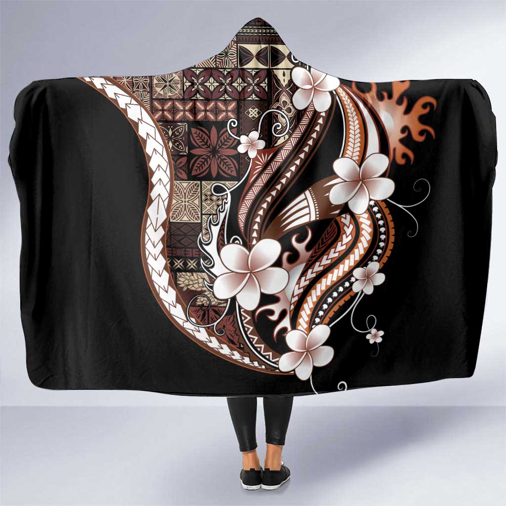 Samoa Siapo Tribal Pattern Hooded Blanket Brown Polynesian Plumeria Tapa Motif